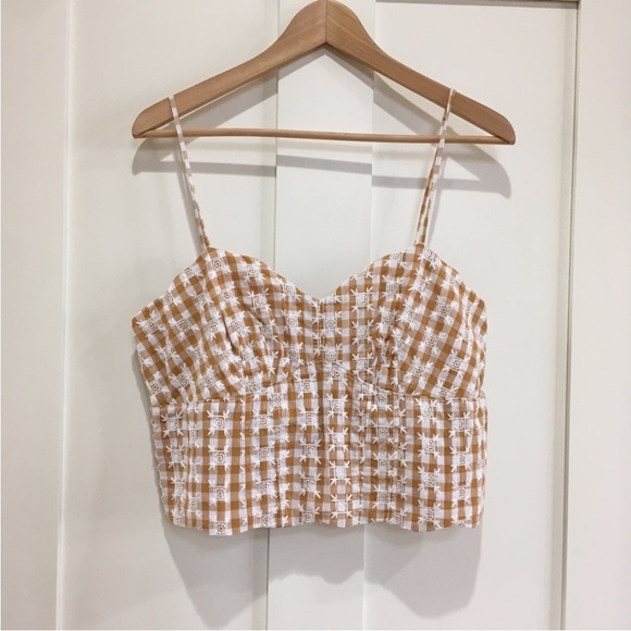 Maeve Tops - Anthropologie Maeve Gingham Crop Top EUC Embroidered Floral Smocked Tank Corset